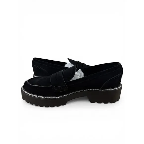 Size 9.5 Calvin Klein Suzie Loafers Women Black Suede Lug Sole Penny Moccasins - Picture 3 of 5